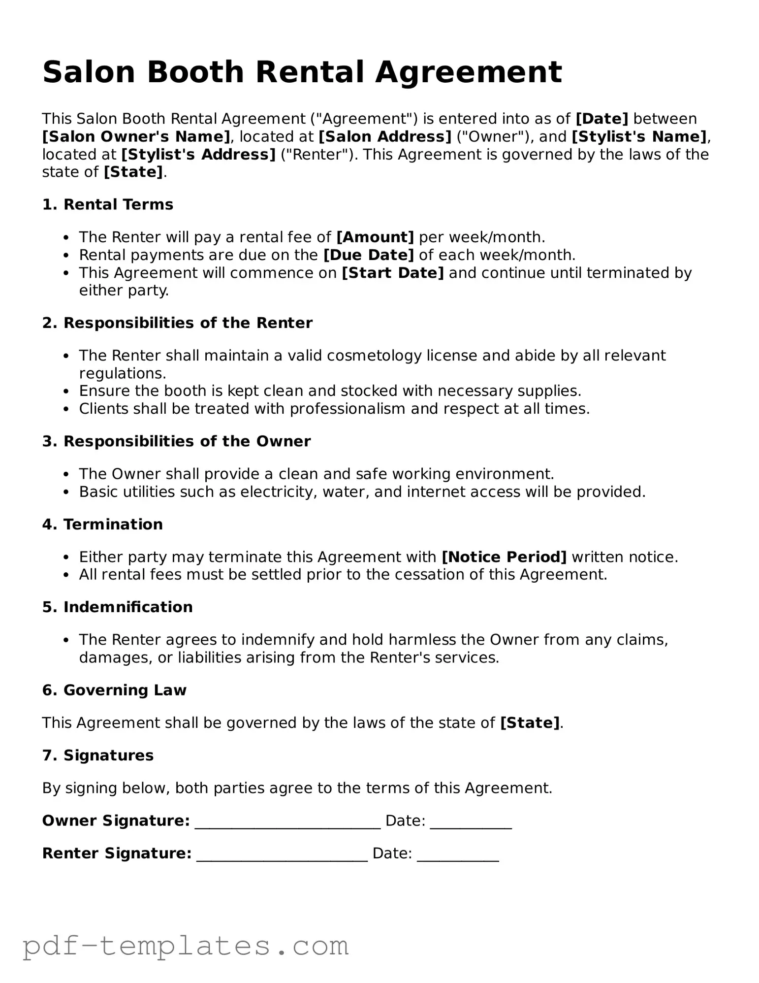 Salon Booth Rental Agreement Document