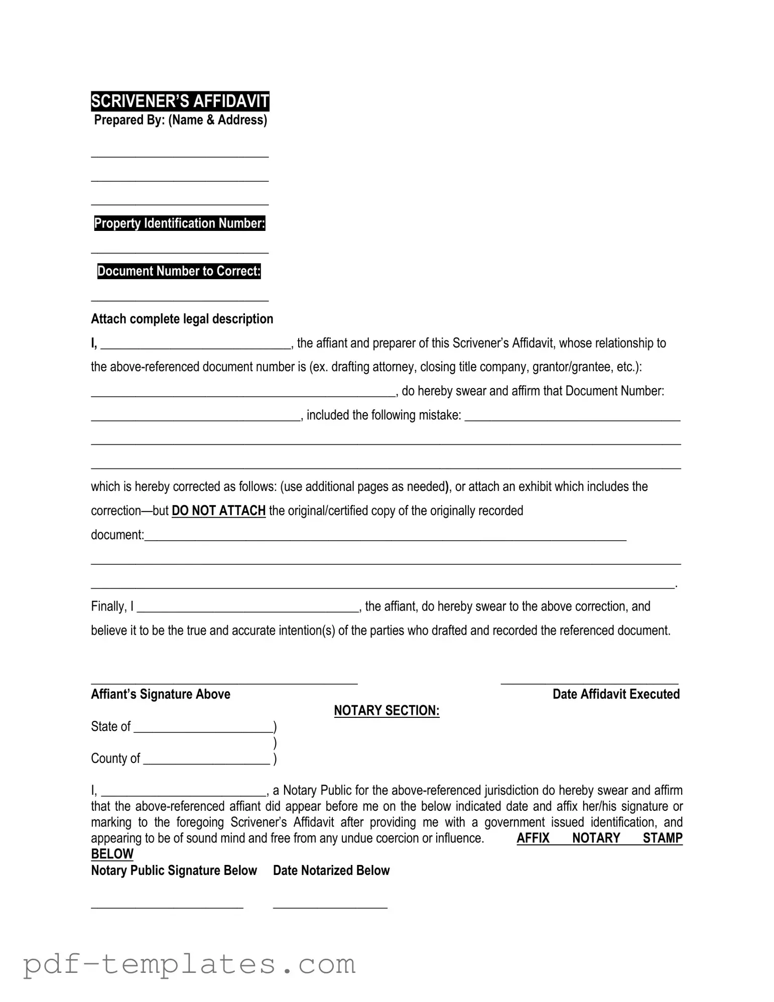 Get Scrivener's Affidavit Form in PDF