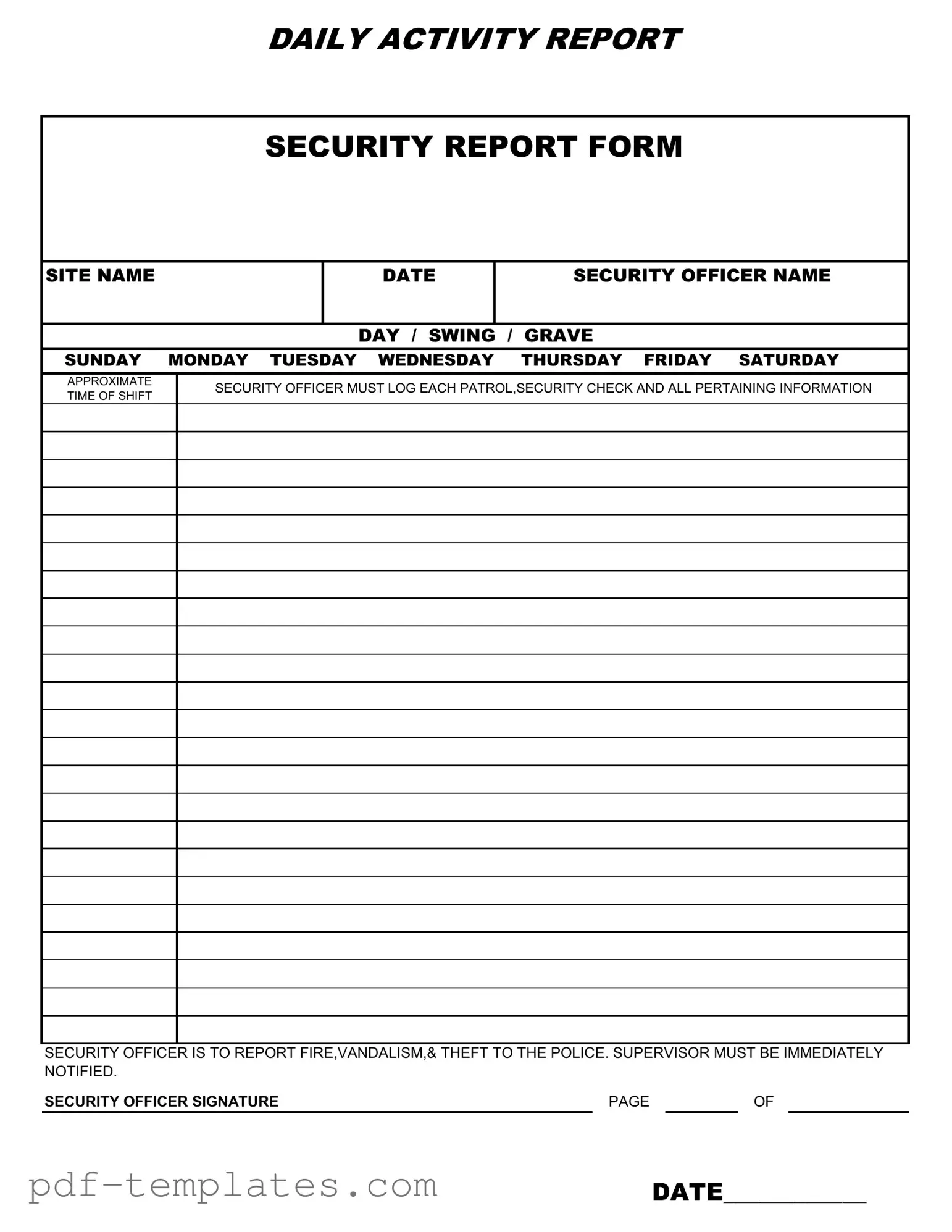 Get Security Guard Daily Report Sample Form in PDF