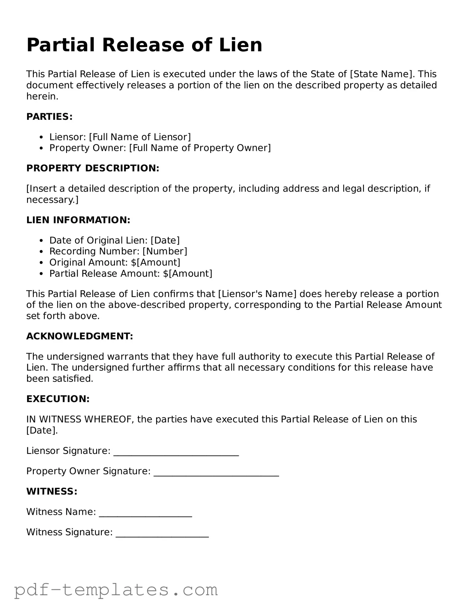 Partial Release of Lien Document