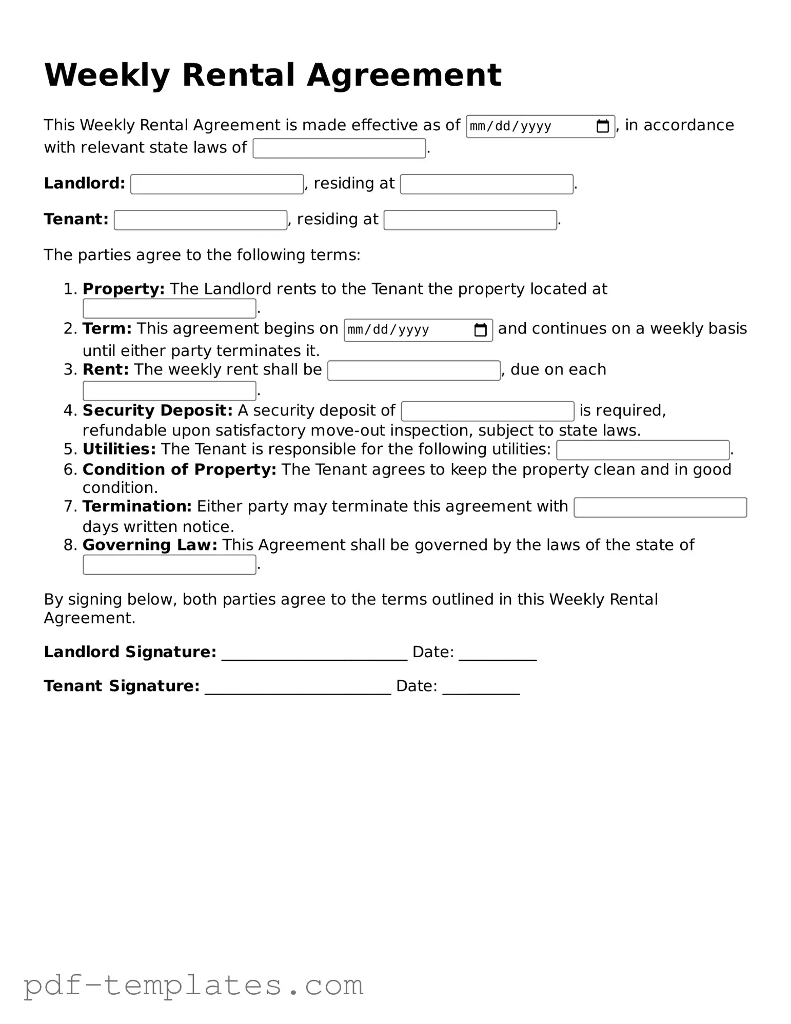 Weekly Rental Agreement Document