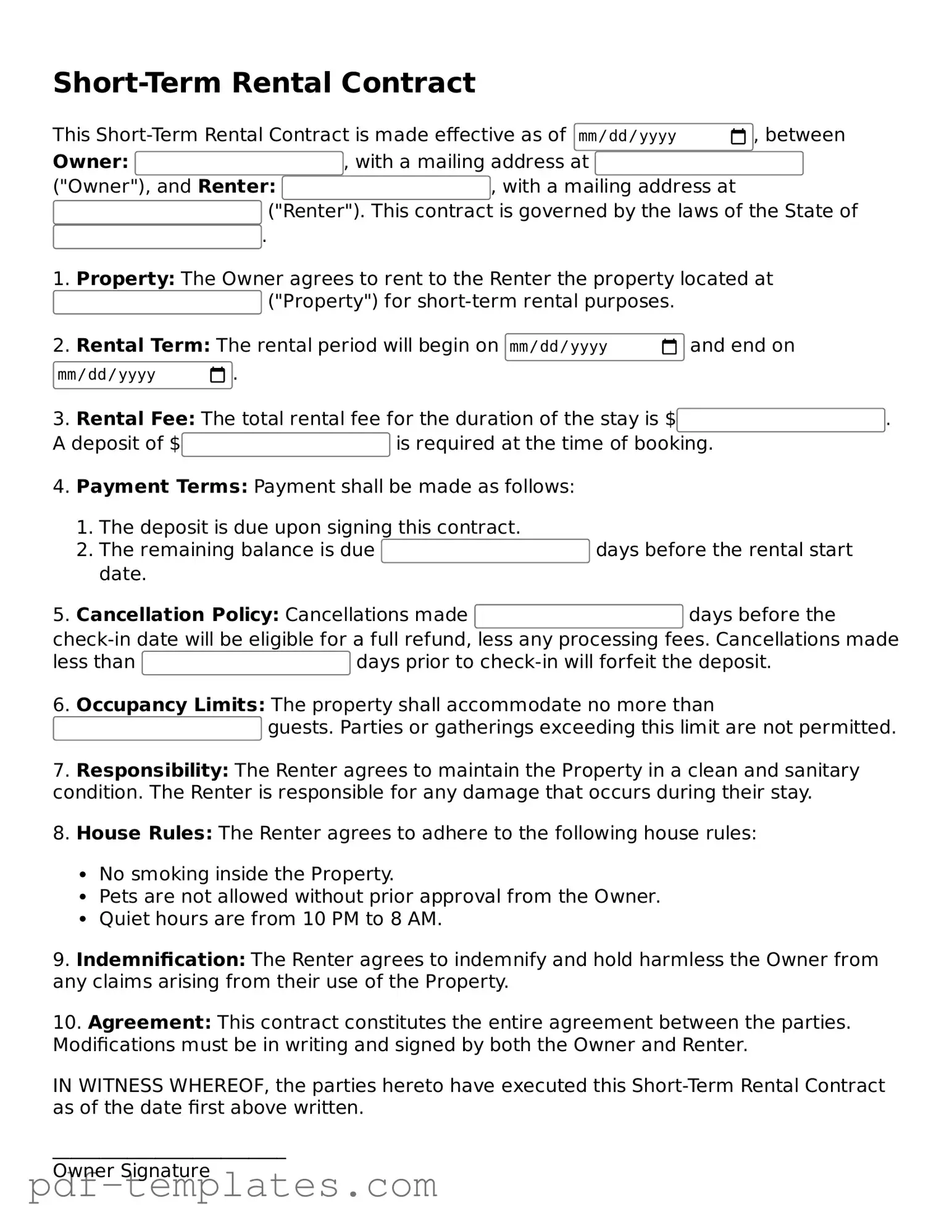 Short-Term Rental Contract Document