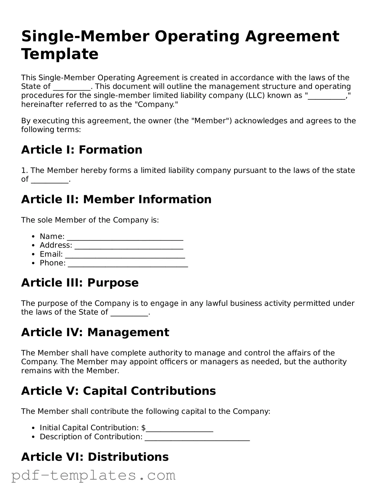 Single-Member Operating Agreement Document