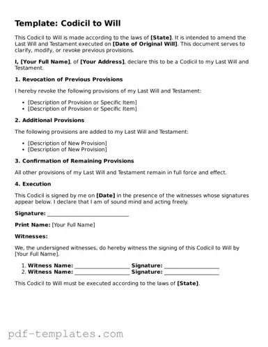 Codicil to Will Document