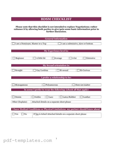 Get Bdsm Checklist Form in PDF