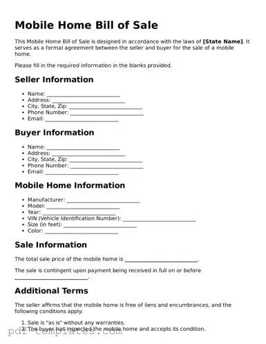 Mobile Home Bill of Sale Document