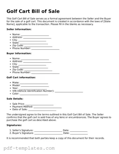 Golf Cart Bill of Sale Document