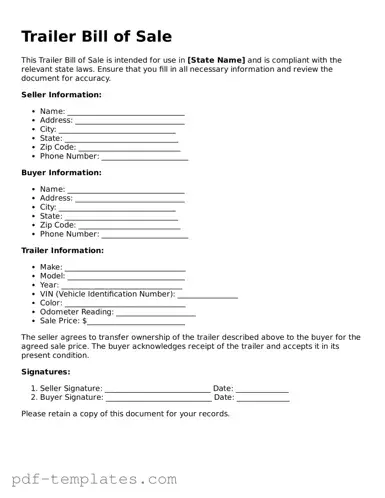 Trailer Bill of Sale Document