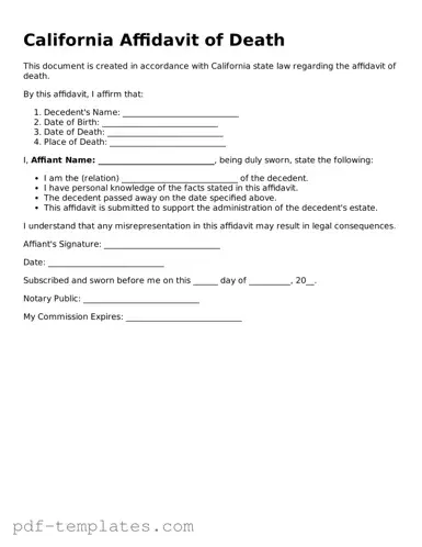 Official Affidavit of Death Template for California State