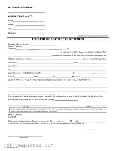 Get California Death of a Joint Tenant Affidavit Form in PDF