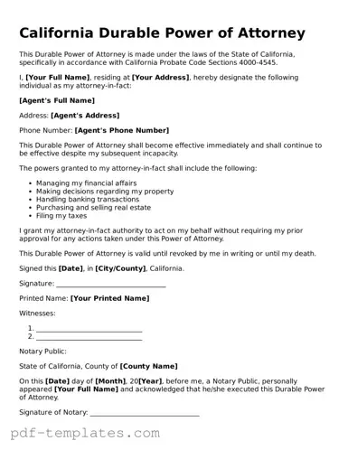 Official Durable Power of Attorney Template for California State