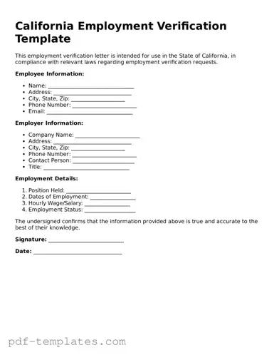Official Employment Verification Template for California State