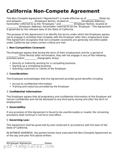 Official Non-compete Agreement Template for California State