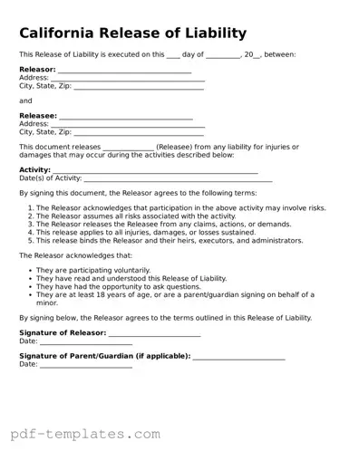 Official Release of Liability Template for California State