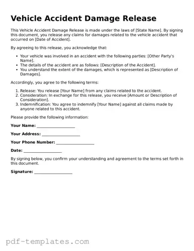 Vehicle Accident Damage Release Document