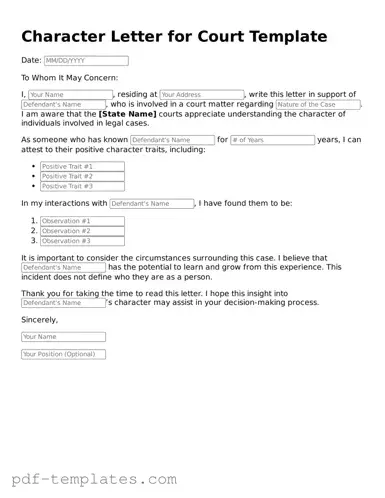 Character Letter for Court Document