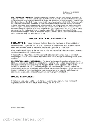 Get Aircraft Bill of Sale AC 8050-2 Form in PDF