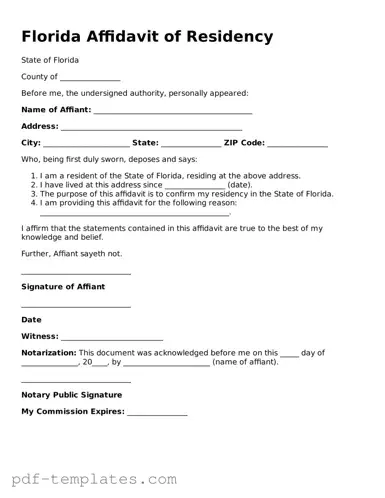 Official Affidavit of Residency Template for Florida State