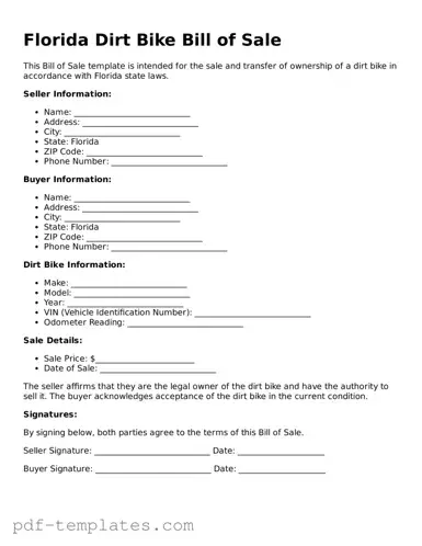Official Dirt Bike Bill of Sale Template for Florida State