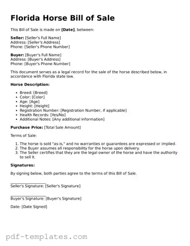 Official Horse Bill of Sale Template for Florida State