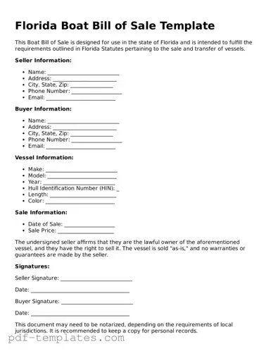 Official Boat Bill of Sale Template for Florida State
