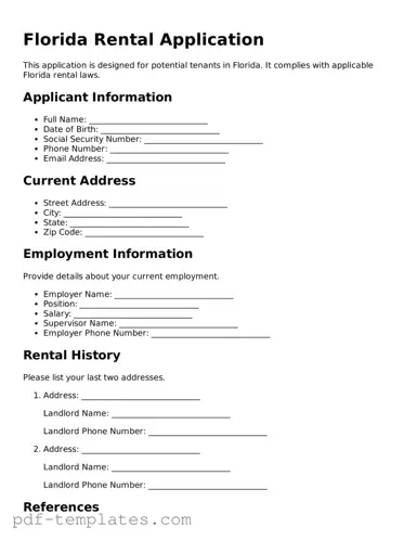 Official Rental Application Template for Florida State