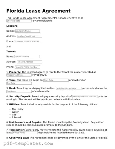 Official Lease Agreement Template for Florida State