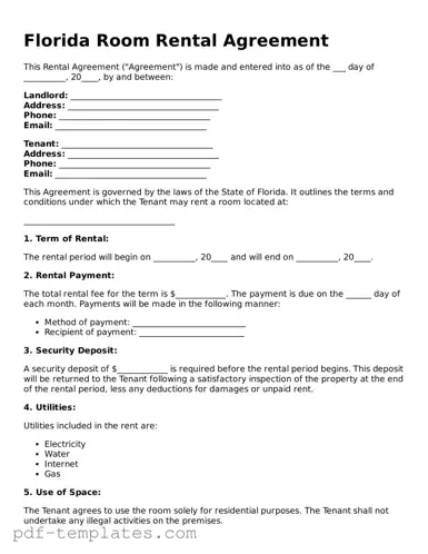 Official Room Rental Agreement Template for Florida State