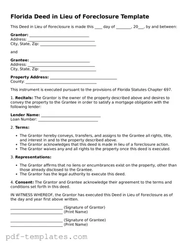 Official Deed in Lieu of Foreclosure Template for Florida State