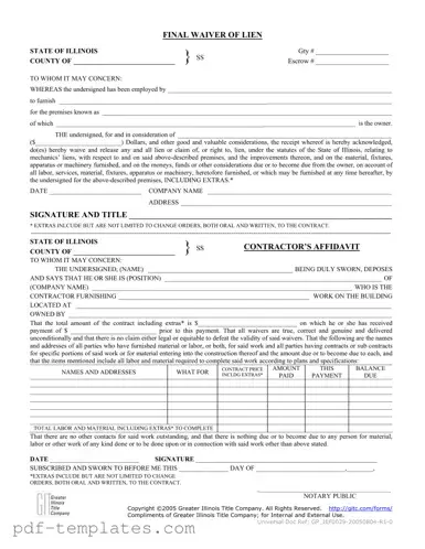 Get Illinois Final Waiver Of Lien Form in PDF