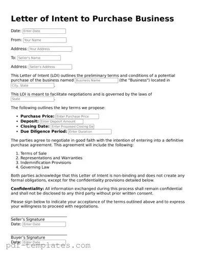 Letter of Intent to Purchase Business Document