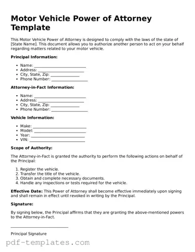 Motor Vehicle Power of Attorney Document