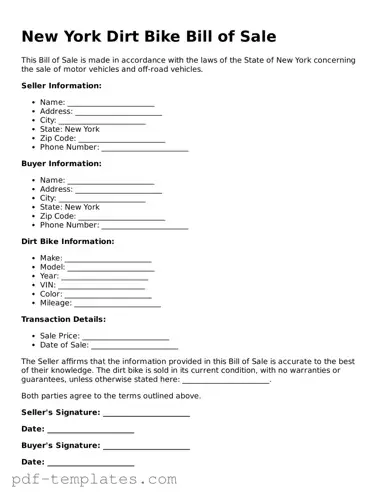 Official Dirt Bike Bill of Sale Template for New York State
