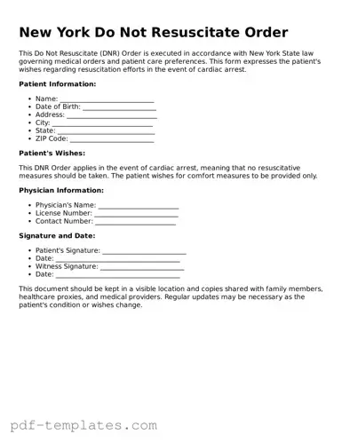 Official Do Not Resuscitate Order Template for New York State