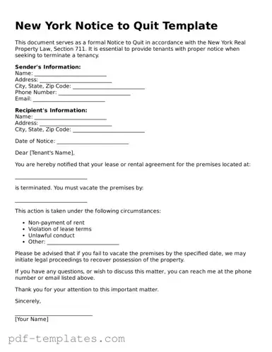 Official Notice to Quit Template for New York State