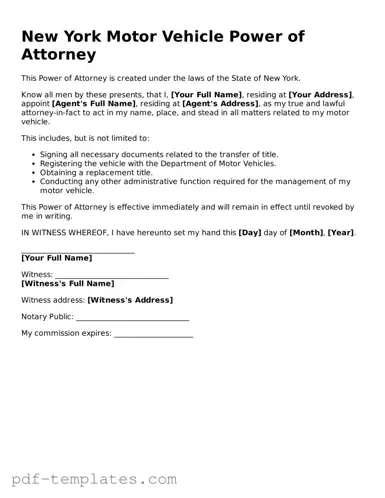 Official Motor Vehicle Power of Attorney Template for New York State