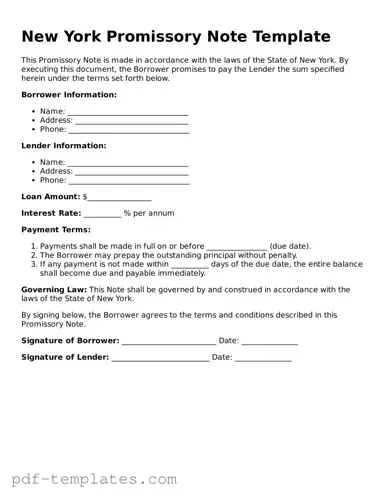 Official Promissory Note Template for New York State