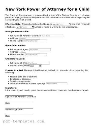 Official Power of Attorney for a Child Template for New York State