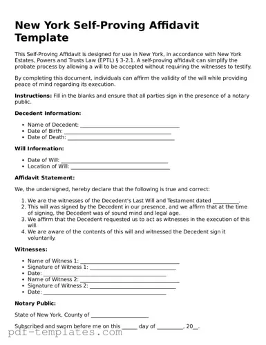 Official Self-Proving Affidavit Template for New York State