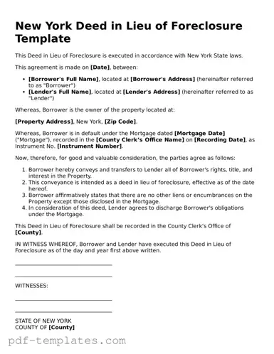 Official Deed in Lieu of Foreclosure Template for New York State