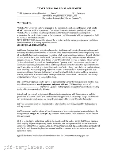 Get Owner Operator Lease Agreement Form in PDF