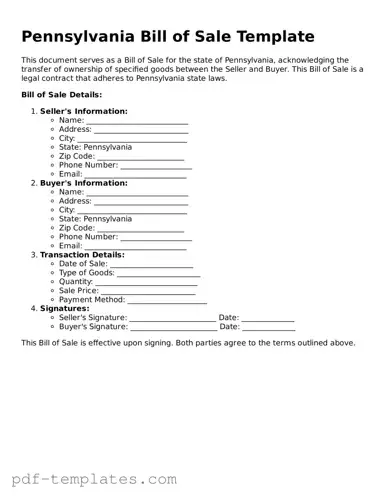 Official Bill of Sale Template for Pennsylvania State