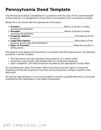 Official Deed Template for Pennsylvania State