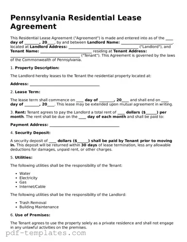 Official Residential Lease Agreement Template for Pennsylvania State