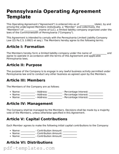 Official Operating Agreement Template for Pennsylvania State