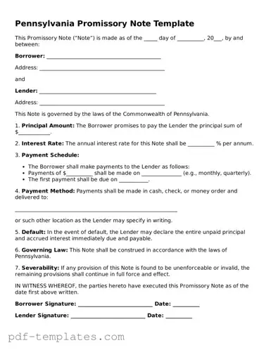 Official Promissory Note Template for Pennsylvania State