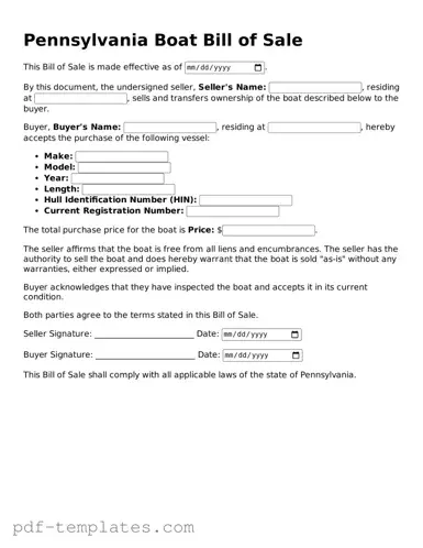 Official Boat Bill of Sale Template for Pennsylvania State