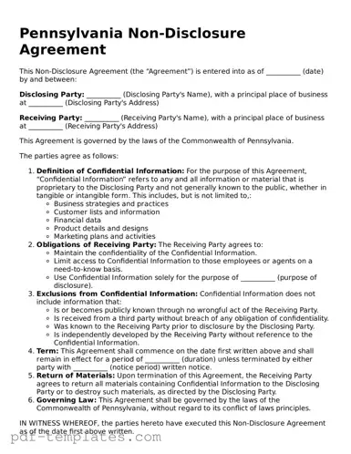 Official Non-disclosure Agreement Template for Pennsylvania State