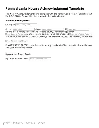 Official Notary Acknowledgement Template for Pennsylvania State