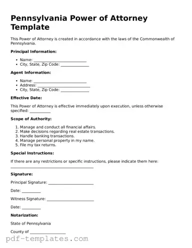 Official Power of Attorney Template for Pennsylvania State
